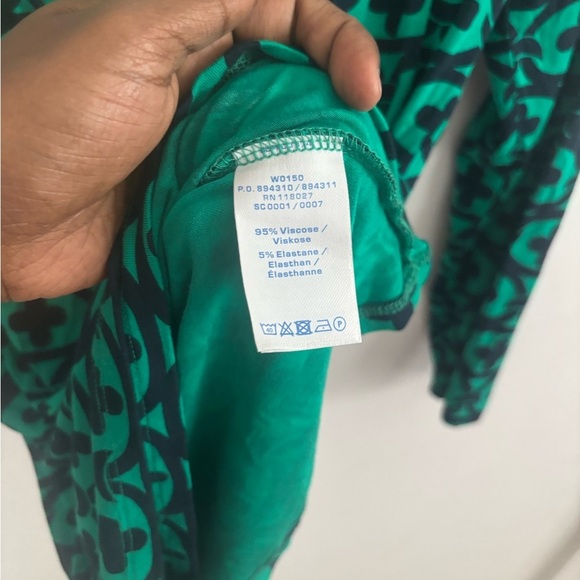 Boden Cross Green Black Faux Wrap Blouse V-Neck Women Cross Over Stretch Size 4 - Picture 4 of 4